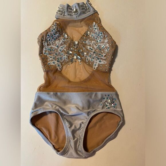 Patrick J designs dance costume silver gray embellished rhinestoned leotard CM - Picture 3 of 14
